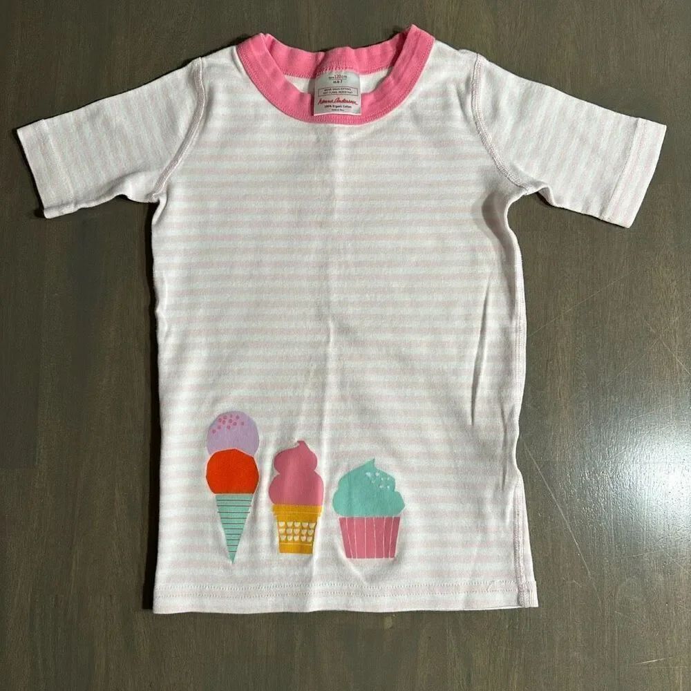 Hanna Andersson size 6-7 Pink So Sweet Short John Pajama TOP ONLY